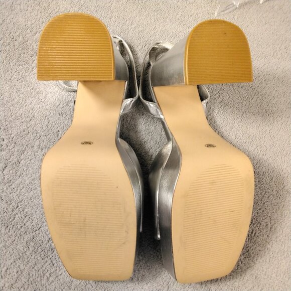 Modatope Womens Platform Sandals Silver Metallic Chunky Heels Ankle Strap Size 9 - Picture 14 of 16